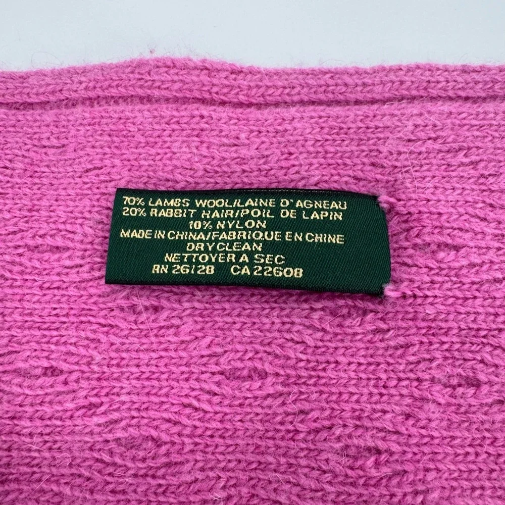 Lauren Ralph Lauren LRL Pink Lambs Wool Rabbit Hair Knit Scarf Cable Diamond‎